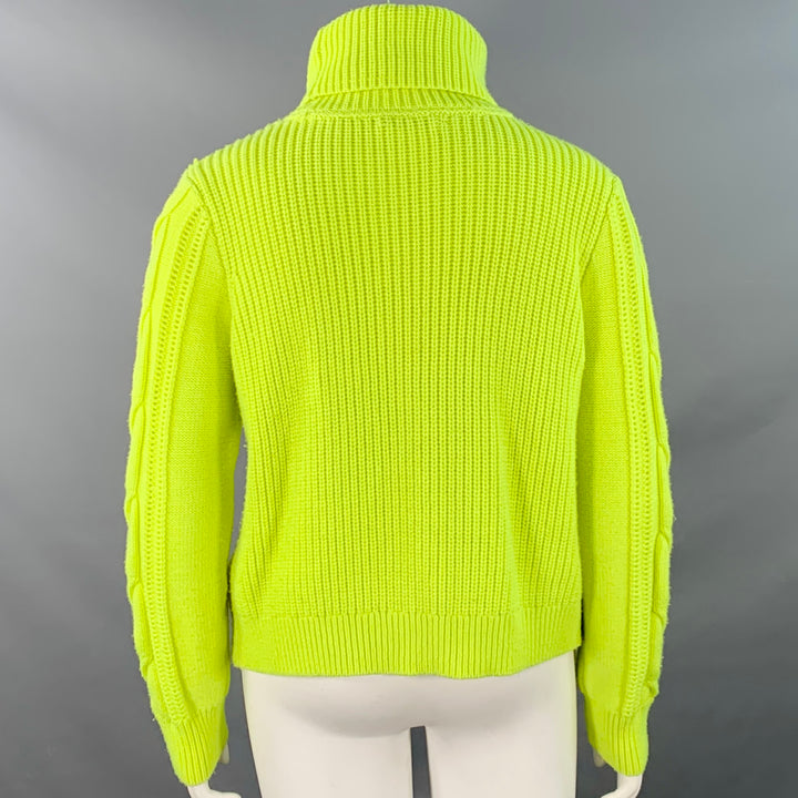 ALICE + OLIVIA Size L Yellow Neon Wool Blend Cable Knit Turtleneck Sweater