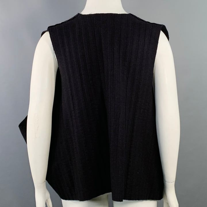 ESKANDAR Size L Brown Purple Wool Cashmere Ribbed Open Front Vest