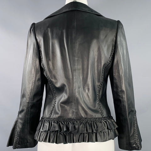 LAUNDRY Size M Black Leather Open Front Jacket Blazer
