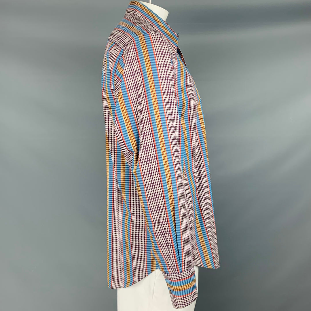 ROBERT GRAHAM Talla L Camisa de manga larga con botones de algodón a cuadros multicolor azul