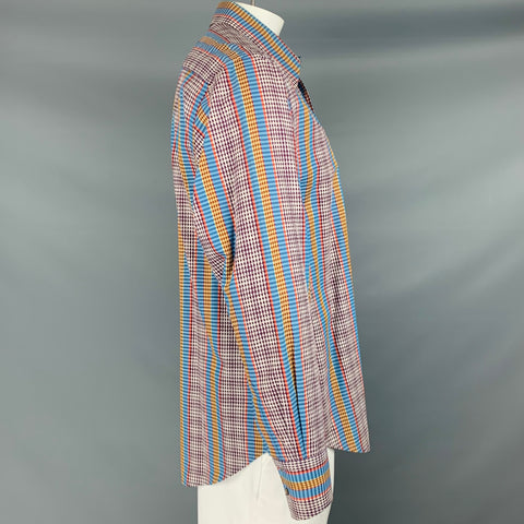 ROBERT GRAHAM Size L Blue Multi Color Plaid Cotton Button Up Long Sleeve Shirt