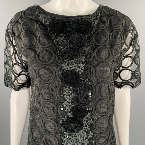 MARNI Size 4 Black Polyester Applique Double Layer Cocktail Dress