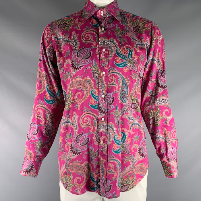 ETRO Size M Magenta Multi-Color Paisley Cotton Button Up Long Sleeve Shirt