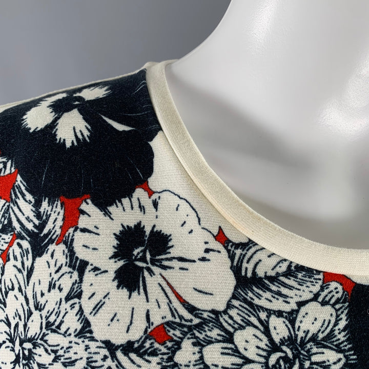 PRABAL GURUNG Size S Navy Cream Floral Sheath Cocktail Dress