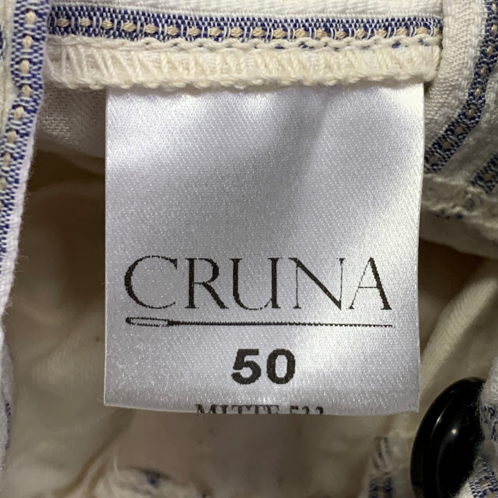 CRUNA Size 32 White Blue Stripe Cotton Blend Drawstring Casual Pants