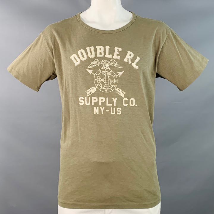 RRL by RALPH LAUREN Size XL Olive Green Logo Print Cotton Crew Neck T-shirt