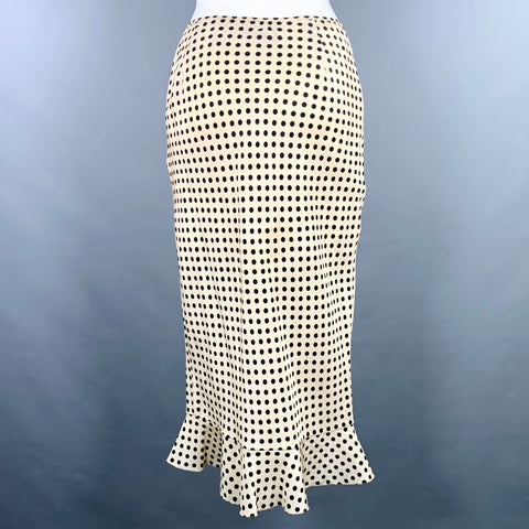 TULEH Size S Beige Black Silk Polka Dot Ruffle Skirt