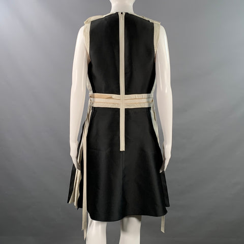 LANVIN Size 8 Black White Polyester Silk Color Block Sleeveless Dress