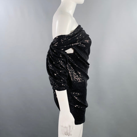 THE ATTICO Size 4 Black Nylon Blend Sequined One Shoulder Dress Top