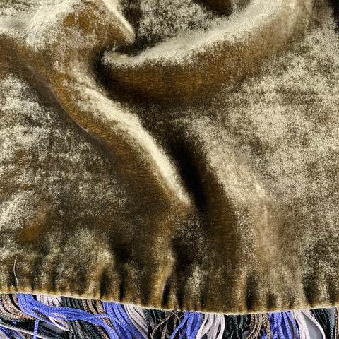 ETRO Grey Green Paisley Velvet Silk Fringe Scarf