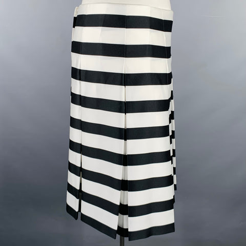 MARC JACOBS Size 10 Black White Polyester Stripe Flared Skirt