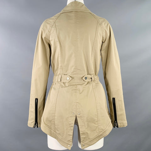 VERONICA BEARD Size 4 Tan Black Cotton Blend Contrast Trim Zip Snaps Twill Jacket