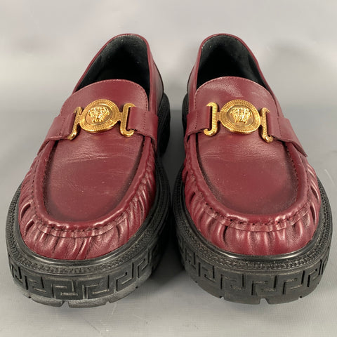 VERSACE Size 8 Burgundy Gold Medusa Leather Loafers