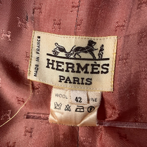 HERMES Size 10 Tan Wool Twill Pencil Knee-Length Skirt