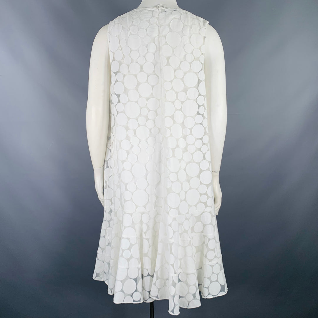 AKRIS Size 16 White Viscose Blend Polka Dot Dress