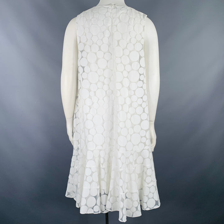 AKRIS Size 16 White Viscose Blend Polka Dot Dress