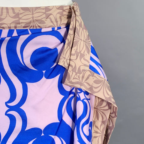 DRIES VAN NOTEN Size 10 Blue Mauve Silk Swirl Asymmetrical Midi Scarf Skirt