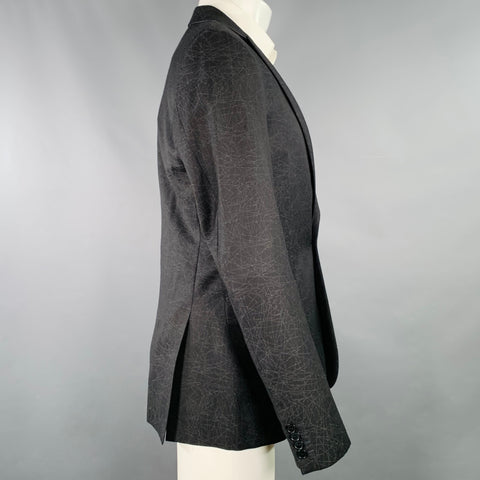 CALVIN KLEIN COLLECTION Size 38 Black Grey Lines Virgin Wool Tuxedo Sport Coat