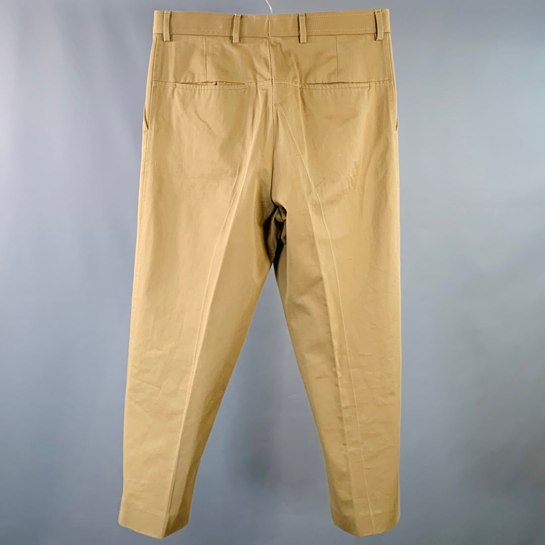 HAIDER ACKERMANN Size 32 Khaki Cotton Pleated Cropped Casual Pants