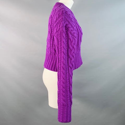 AMI by ALEXANDRE MATTIUSSI Size S Purple Wool Cable Knit Crew Neck Sweater