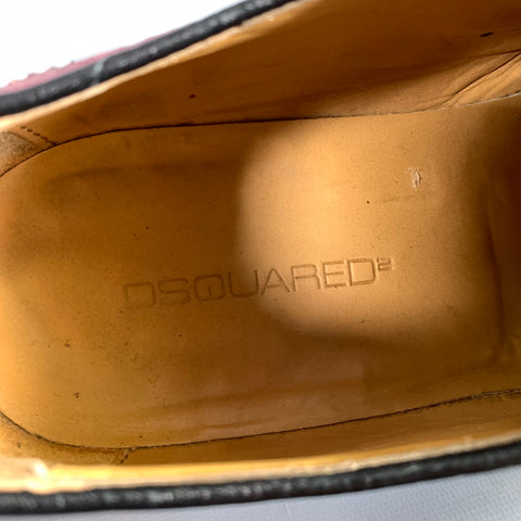 DSQUARED2 Size 11 Black Burgundy Perforated Leather Wingtip Loafers