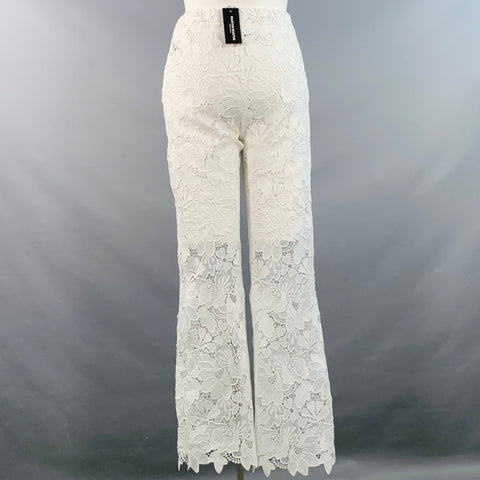 MARTIN MARTIN Size L White Polyester Lace Elastic Waistband Straight Casual Pants