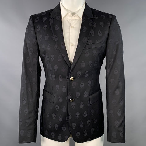 THE KOOPLES Size 40 Black Skull Wool Notch Lapel Sport Coat