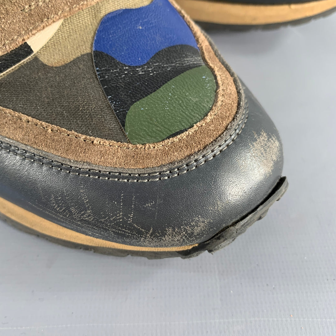VALENTINO Size 9.5 Blue Taupe Color Block Leather Rubber Sole Sneakers