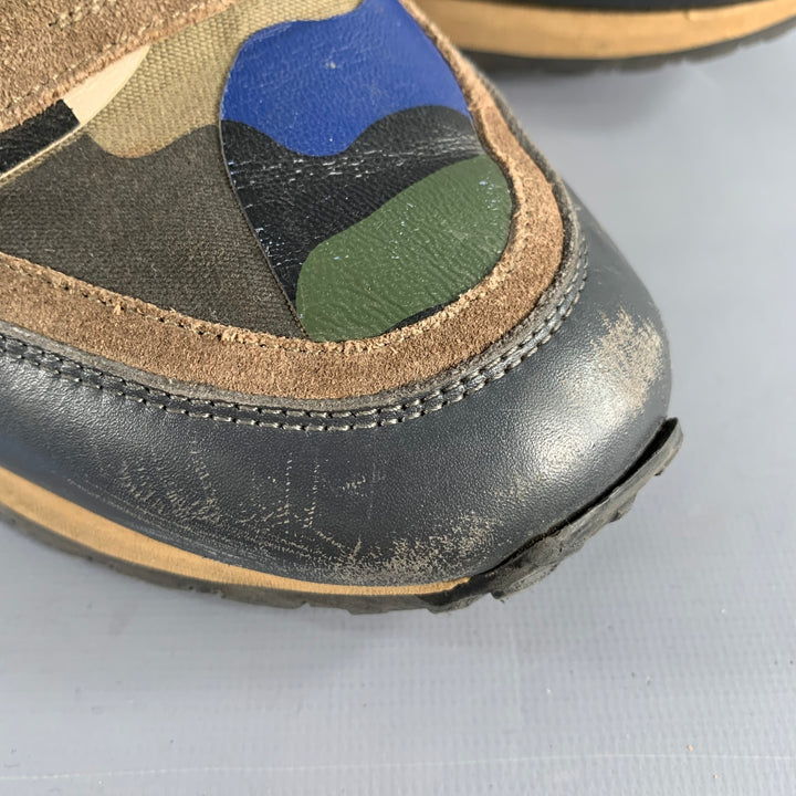 VALENTINO Size 9.5 Blue Taupe Color Block Leather Rubber Sole Sneakers