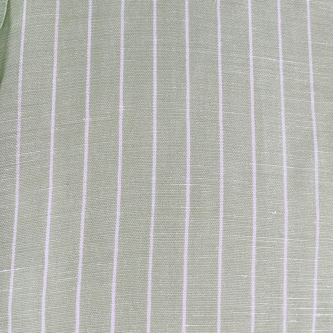 BORRELLI Size M Green White Stripe Cotton Linen Long Sleeve Shirt