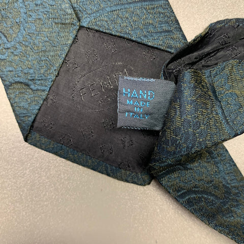 FENDI Hunter Green Teal Paisley Silk Tie