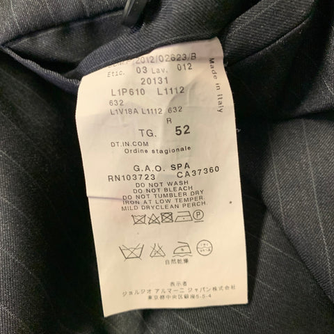 EMPORIO ARMANI Size 42 Grey Charcoal Pinstripe Virgin Wool Notch Lapel Suit