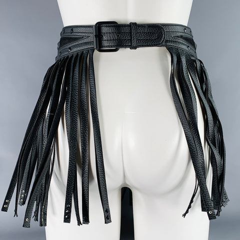 BCBG Size S Black Studded Faux Leather Fringe Belt