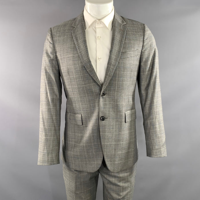 PAUL SMITH Chest Size 38 Grey Navy Window Pane Wool Notch Lapel 32 29 Suit