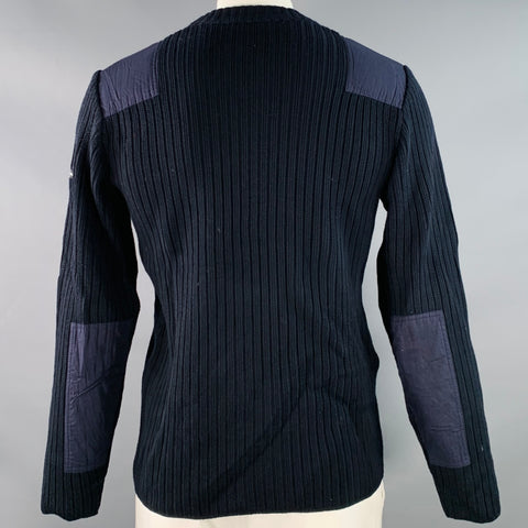 SAINT JAMES Size L Navy Rib Knit Wool Acrylic Crew Neck Sweater