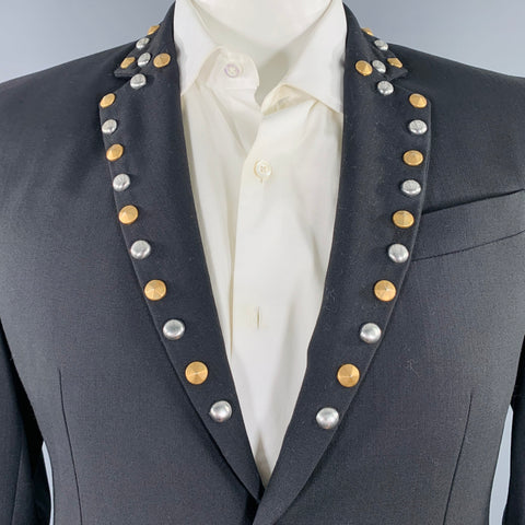 MOSCHINO COUTURE Size 42 Black Studded Wool Notch Lapel Sport Coat