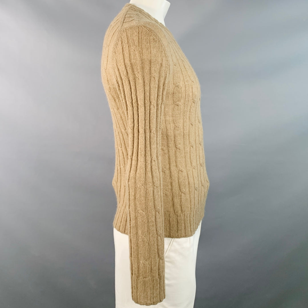 GUCCI Size L Tan Cable Knit Cashgora Crew Neck Sweater