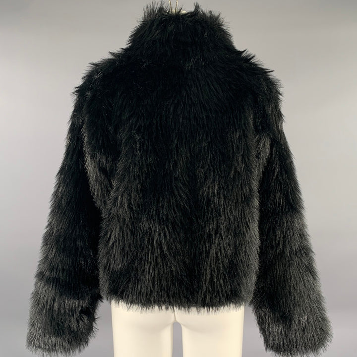 ADRIENNE LANDAU Size L Black Polyester Faux Fur Jacket