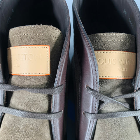 LOUIS VUITTON Size 10 Brown Textured Suede Lace-Up Boots