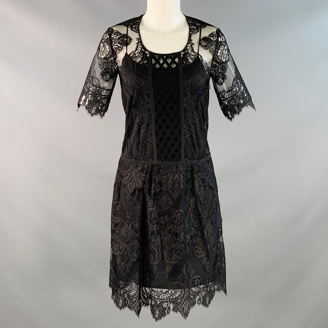BURBERRY Size XS Black Lace Short Sleeve Drop Waist Knee Length Cockta Sui Generis Designer Consignment BURBERRY Size XS Black Lace Short Sleeve Drop Waist Knee Length Cockta Sui Generis Designer Consignment