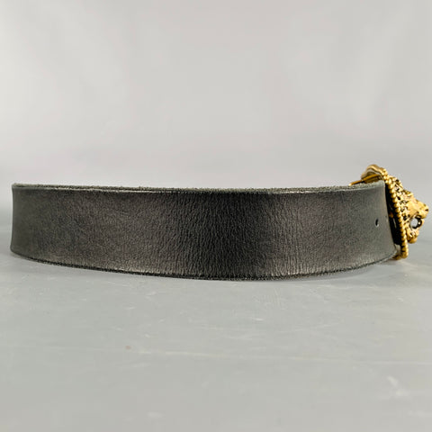GUCCI Size 36 Black Gold Leather Metal Belt