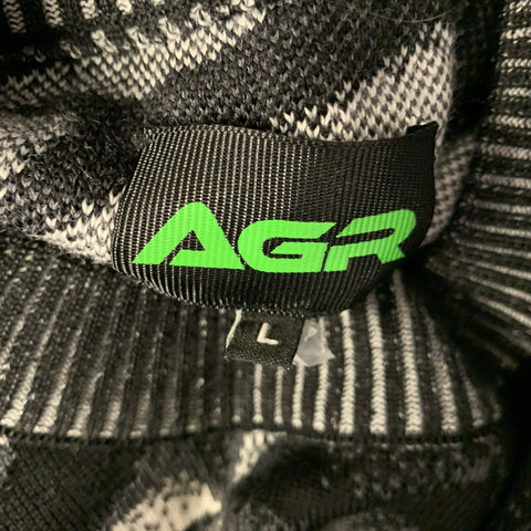 AGR Size L Black White & Grey Abstract Merino Wool Ribbed Sweater