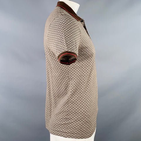 GUCCI Size XL Brown Red Diamond Cotton Contrast Trim Polo