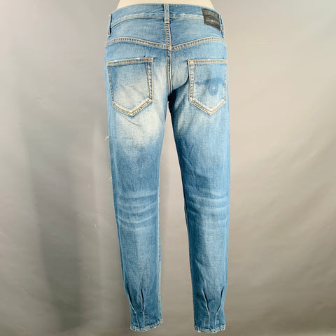 R13 Size 26 Relaxed Skinny Blue Selvedge Denim Twill Distressed Jeans