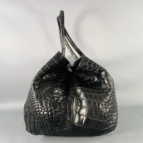GENUINE CROCODILE SKIN XL Black Crocodile Leather Tote Handbag