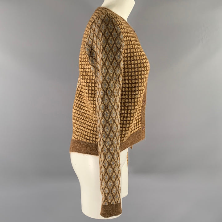 MARNI Size 4 Gold Brown Mohair Blend Geometric Cardigan
