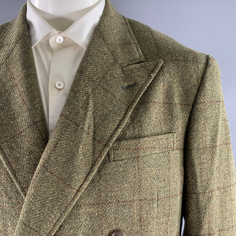 RALPH LAUREN Size 46 Green Brown Window Pane Wool Linen Silk Sport Coat
