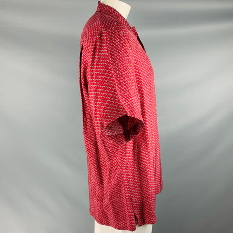 BRIONI Size L Burgundy Orange Blue Geometric Print Rayon Short Sleeve Shirt