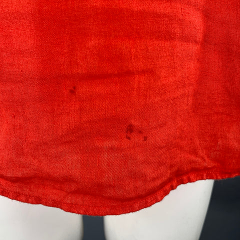 BARENA Size M Red Coral Linen Long Placket Short Sleeve Shirt