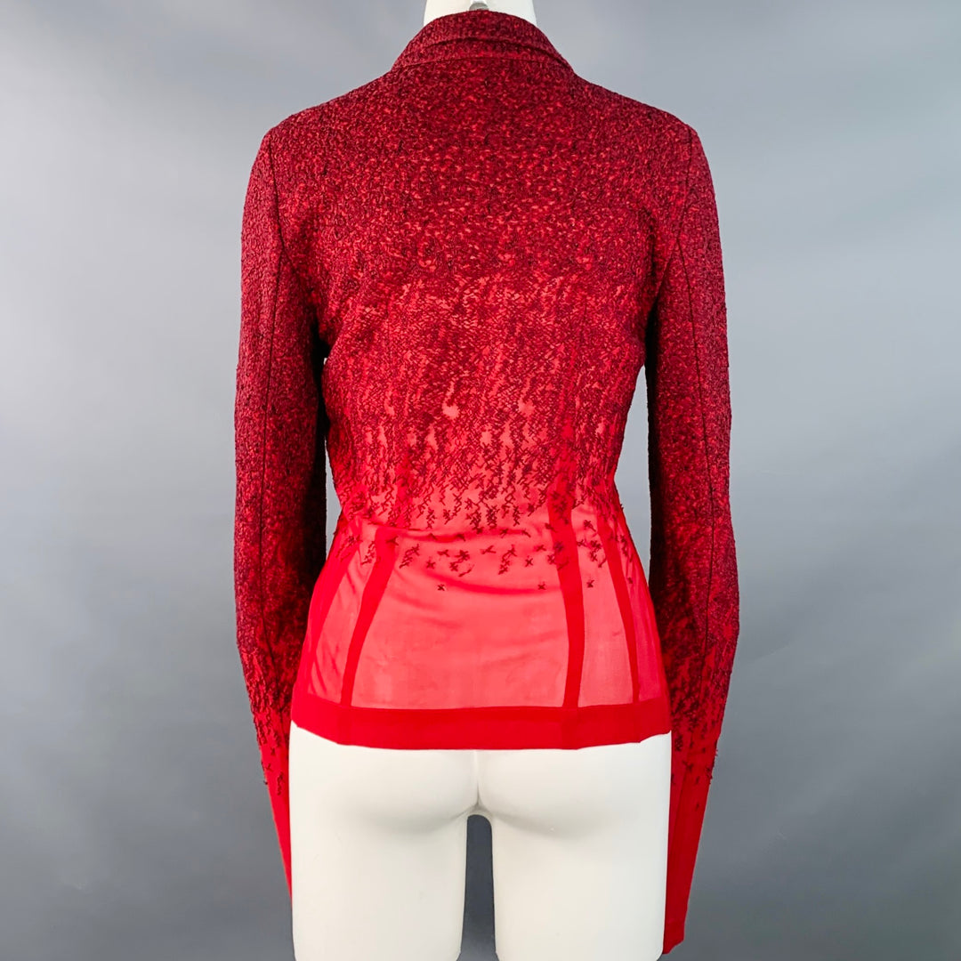 DRIES VAN NOTEN Size M Red Burgundy Rayon Textured Ombre Notch Lapel Blouse